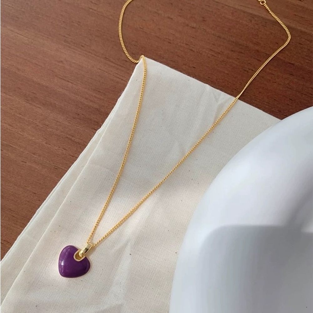 Gold and Purple Heart Pendant Necklace